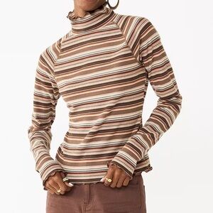 New SO Autumn Brown Striped Waffle Knit Mock Neck Top